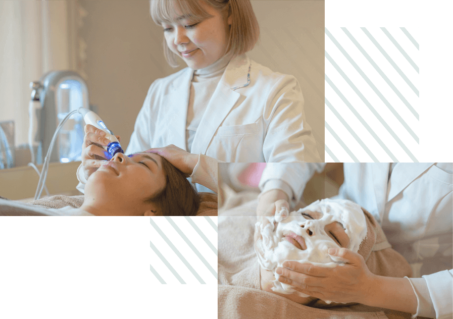 美顔瀬術をするスタッフ